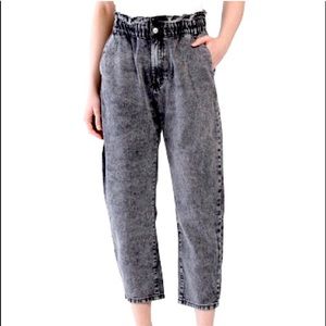 Zara Super High Rise Paperbag Waist Mom Boyfriend Engineering Crop Jeans Size 0